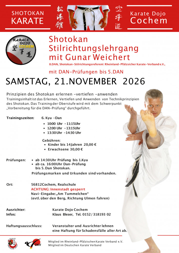 Shotokan-Lehrgang mit Gunar Weichert in Cochem