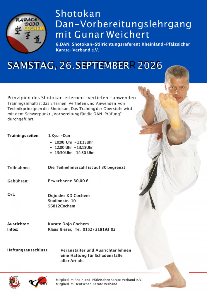 Shotokan Dan-Vorbereitungslehrgang mit Gunar Weichert in Cochem